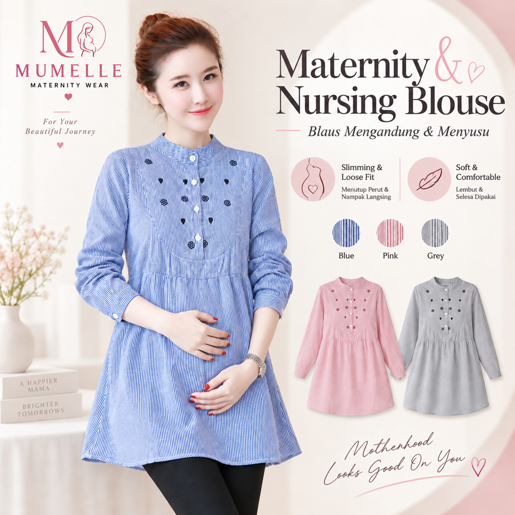 [D01] Long Sleeve Pregnant Blouse Maternity Baju Mengandung Nursing Cloth