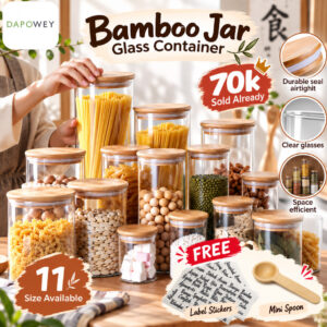 DW Balang Kaca Penutup Buluh Simpan Gula Rempah