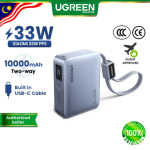 Powerbank UGREEN 33W 10000mAh dengan Kabel Terbina
