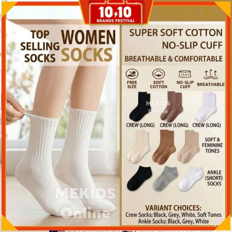 Stoking Kapas Kasual Wanita Solid Color