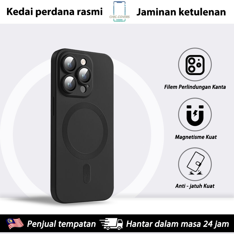 Casing Silikon Cecair Metalik iPhone dengan Pelindung Lensa