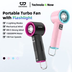 GOOJODOQ GFS002 Handheld Fan: Kipas Tangan Berkelajuan Tinggi dengan Paparan LED dan Lampu Suluh