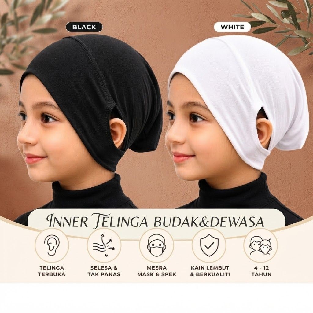 INNER TUDUNG Budak dan DEWASA SNOWCAP Telinga WARDAH