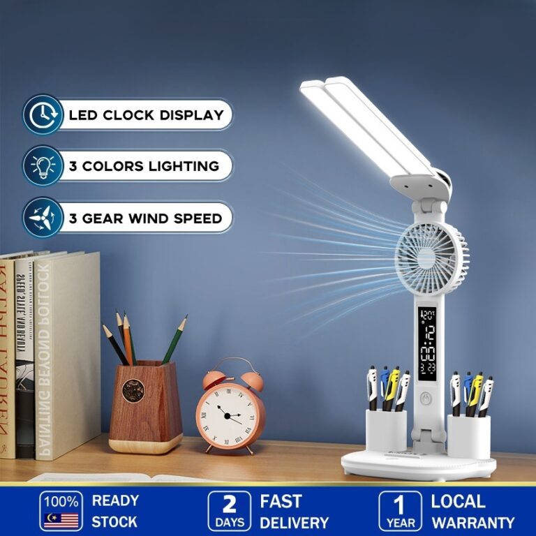 Lampu Meja Study LED USB dengan Kipas dan Paparan Digital