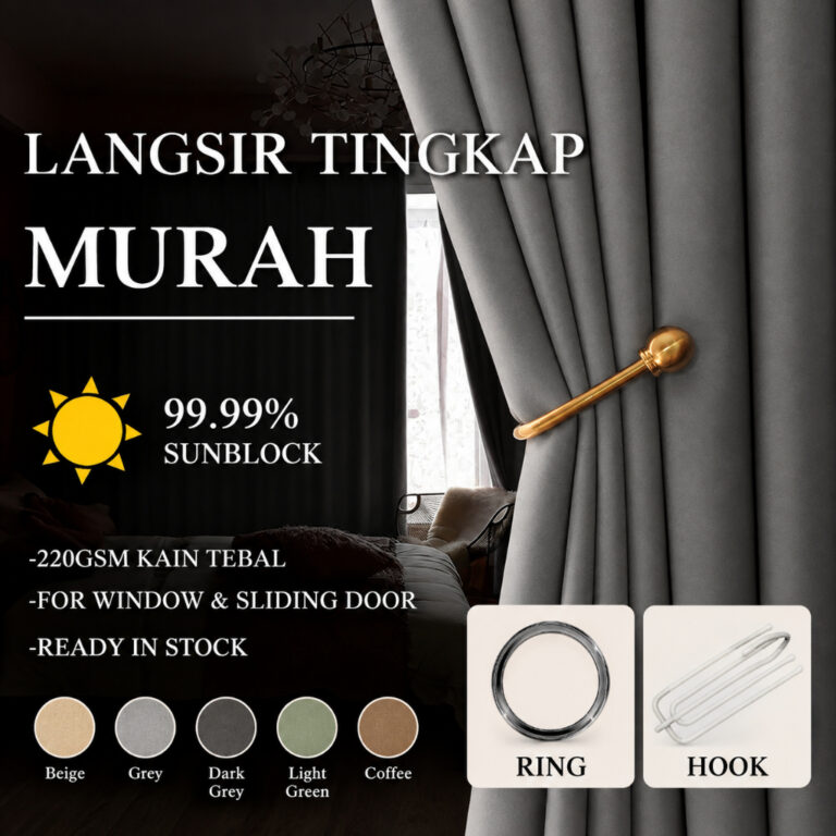Lovhome Langsir Blackout 95% Ring dan Hook Ready Made