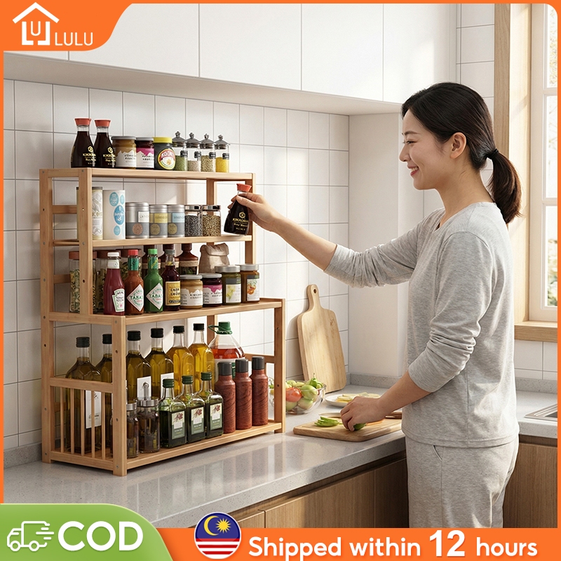 LULU Rak Rempah Kayu Bambu: Pilihan Susunan Dapur Pelbagai Tingkat