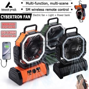Mount peak Camping Kipas Meja Bateri Tahan Lama With LED Light 20000MAH USB Travel Table Portable Fan