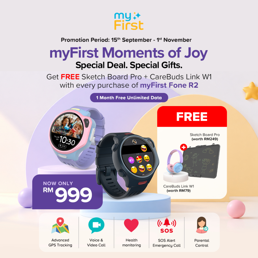 myFirst Fone R2: Jam Pintar 4G eSIM Kanak-Kanak dengan GPS dan Panggilan