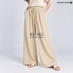 Seluar Wanita Kaki Lebar PANDAEYES ERIKA LINEN Palazzo Pinggang Getah