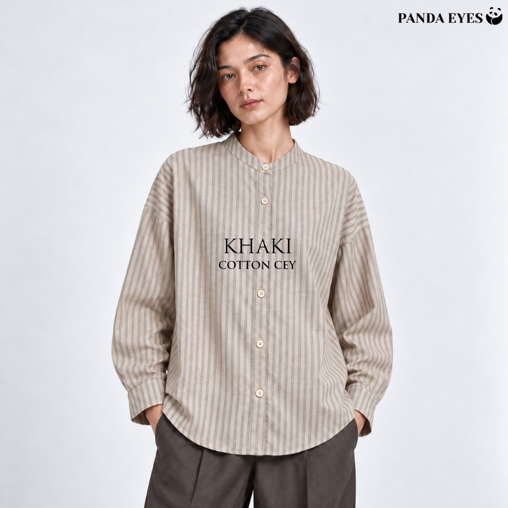 PANDAEYES YANA Stripe Blouse: Ciri Ironless dan Potongan Longgar untuk Gaya Harian