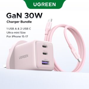 Set Pengecas UGREEN PD30W GaN Berserta Kabel 1M untuk Siri iPhone