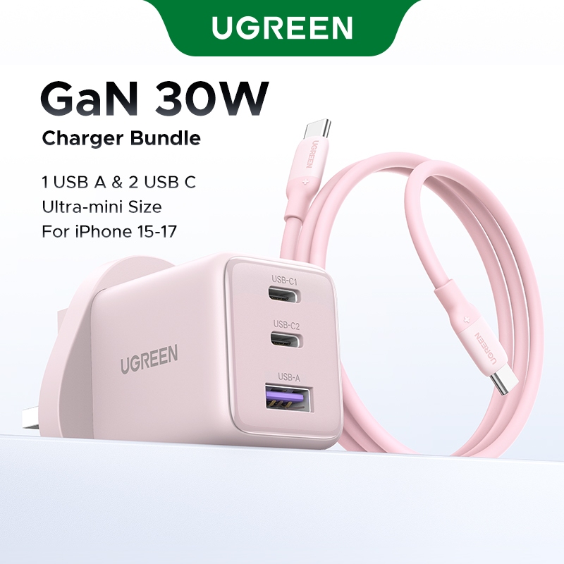 Set Pengecas UGREEN PD30W GaN Berserta Kabel 1M untuk Siri iPhone