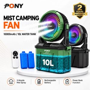 PONY Portable Outdoor Mist Fan (10000mAh/10L): Kipas Mudah Alih dengan Semburan Kabus