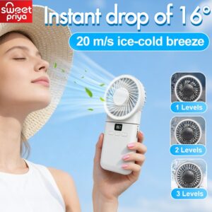 Kipas Tangan Mudah Alih Foldable Fan dengan Paparan Digital