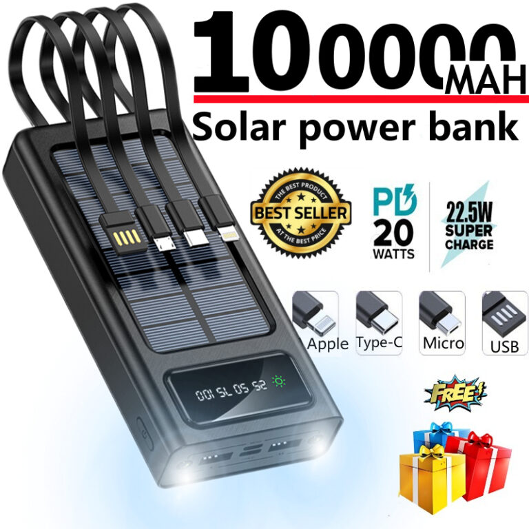 Solar Powerbank 100000mah 150000mAh: Fungsi Kabel Terbina dan Solar Charger