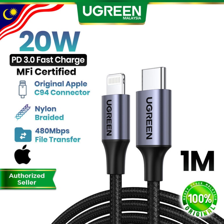 Kabel UGREEN USB-C ke Lightning Berkelajuan Tinggi dengan Sokongan Mfi