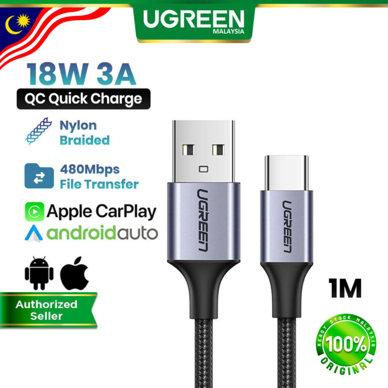 Kabel Pengecas UGREEN USB-A ke Type-C 3A 18W: Sokongan CarPlay dan Pilihan Panjang Umur