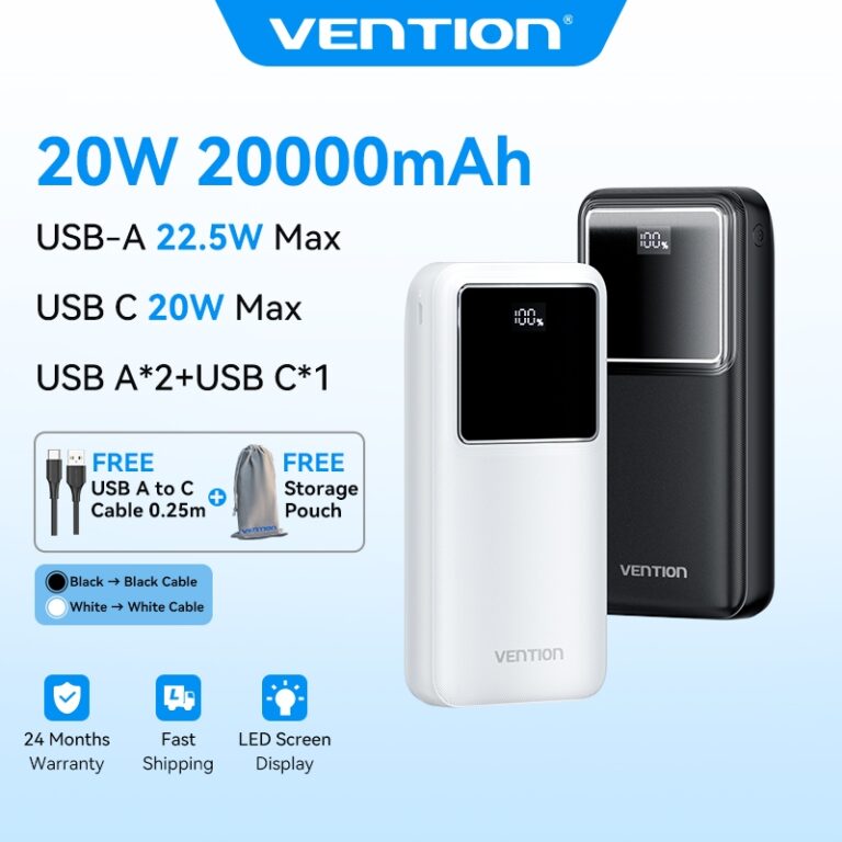 PowerBank Vention 22.5W: Pilihan Kapasiti 10000mAh dan 20000mAh