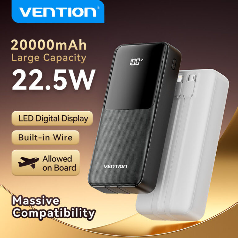 Vention 22.5W PowerBank 20000mAh: Pilihan Kapasiti Besar dengan Kabel Terbina