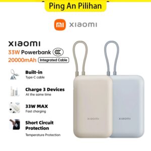 Xiaomi Built-In Cable Power Bank 20000mAh: Pilihan Kapasiti Besar 33W