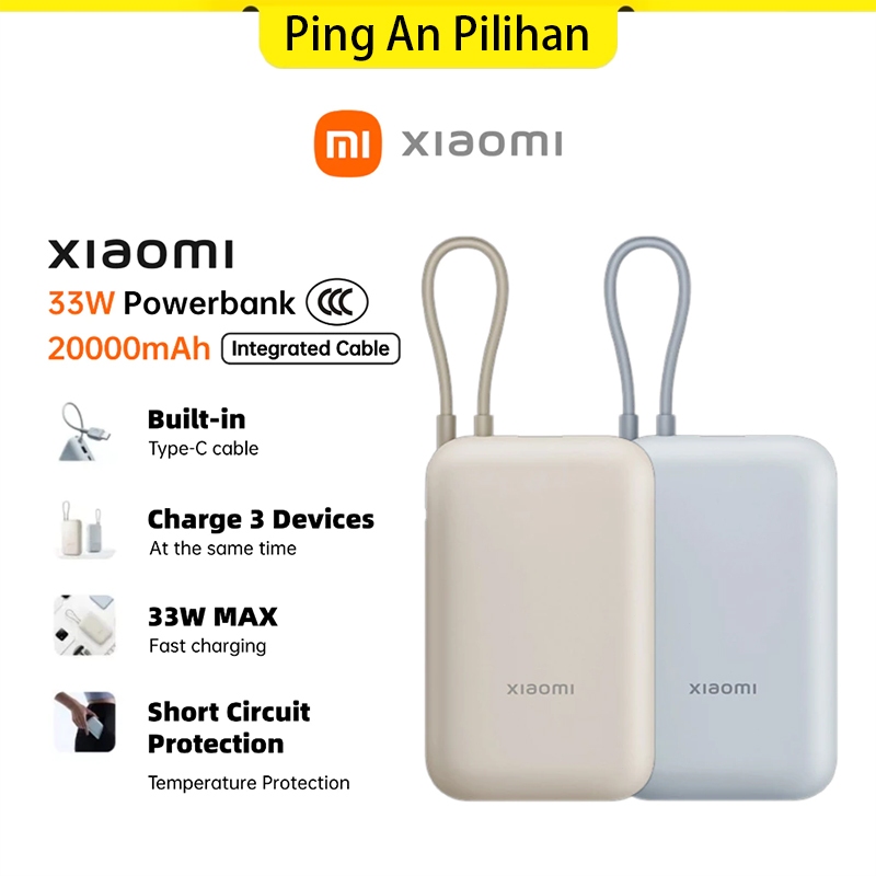Xiaomi Built-In Cable Power Bank 20000mAh: Pilihan Kapasiti Besar 33W